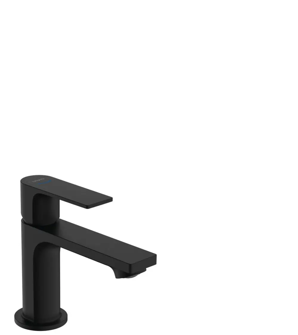 Standventil in Mattschwarz mit Hebelgriff, geeignet für Kaltwasser oder vorgemischtes Wasser. Produkt von Hansgrohe, funktionales Design ohne Ablaufgarnitur.